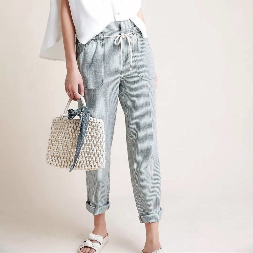 Anthropologie Seashore Striped Linen with Nautical Rope Pants. Women’s Small